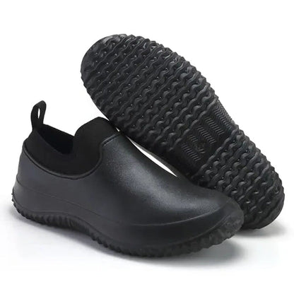 Unisex Waterproof Slip-On Work Shoes | Non-Slip Traction | Black, Blue & Red | Durable Design
