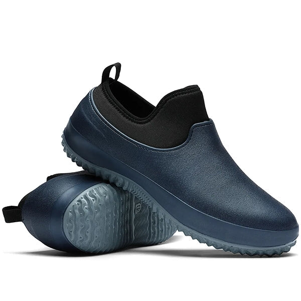 Unisex Waterproof Slip-On Work Shoes | Non-Slip Traction | Black, Blue & Red | Durable Design