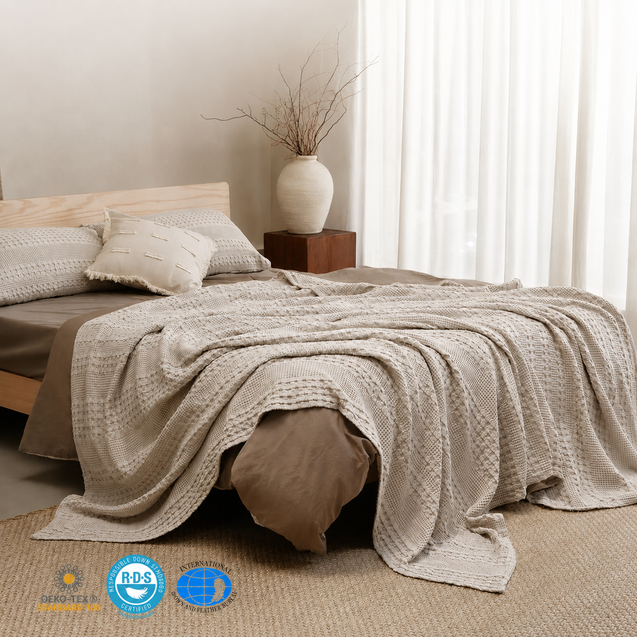 Waffle Weave Blanket | Lightweight Breathable for Summer | 100% Cotton