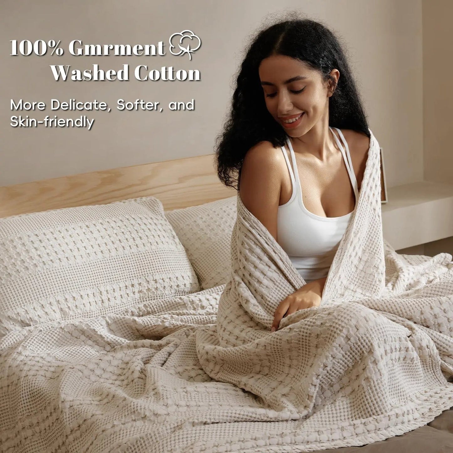 Waffle Weave Blanket | Lightweight Breathable for Summer | 100% Cotton