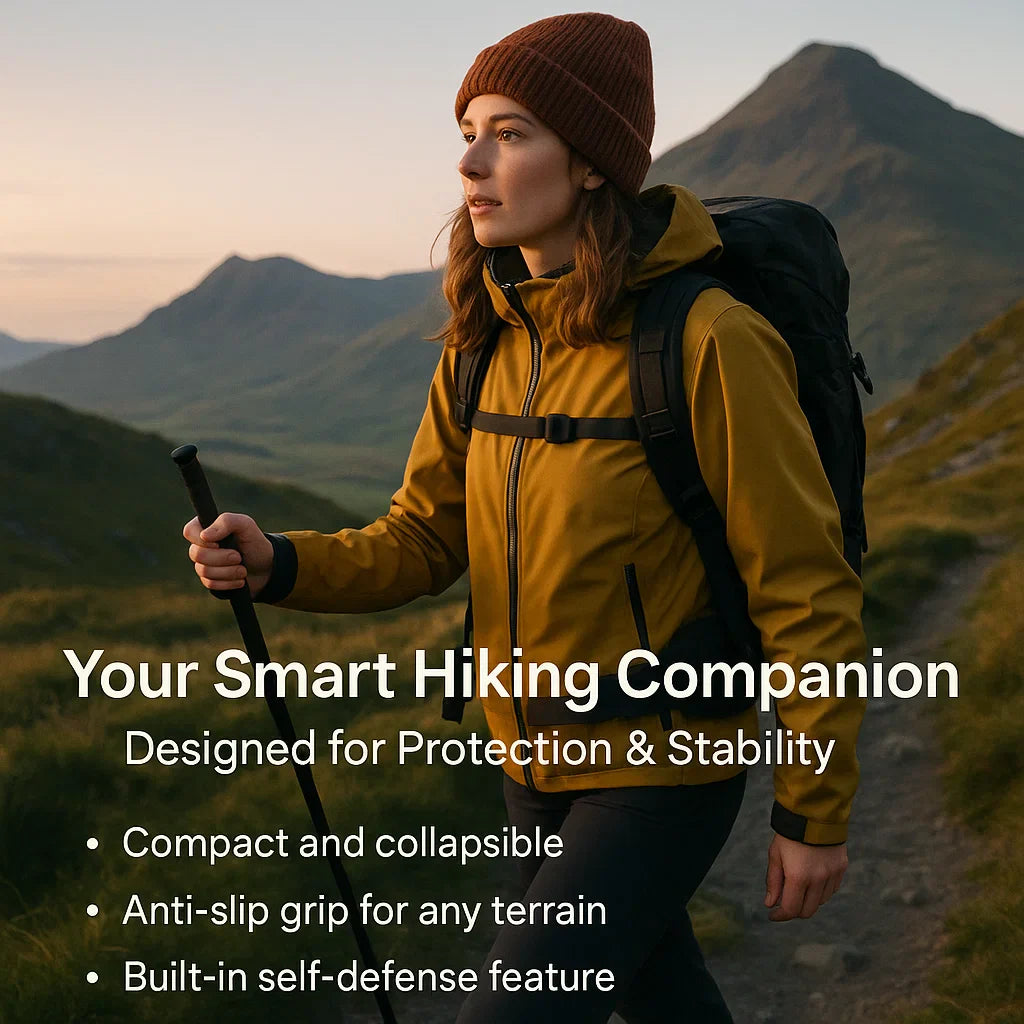 Walking Stick for Hiking & Urban Safety | Spring-Loaded Telescopic | Steel Frame & Anti-Slip Grip