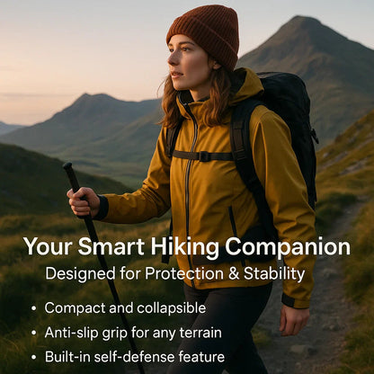 Walking Stick for Hiking & Urban Safety | Spring-Loaded Telescopic | Steel Frame & Anti-Slip Grip