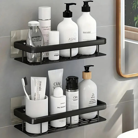 Wall-Mounted Shower Caddy | Rust-Resistant Aluminum | Adhesive & Suction Mount | Space-Saving