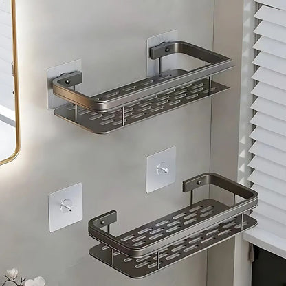 Wall-Mounted Shower Caddy | Rust-Resistant Aluminum | Adhesive & Suction Mount | Space-Saving