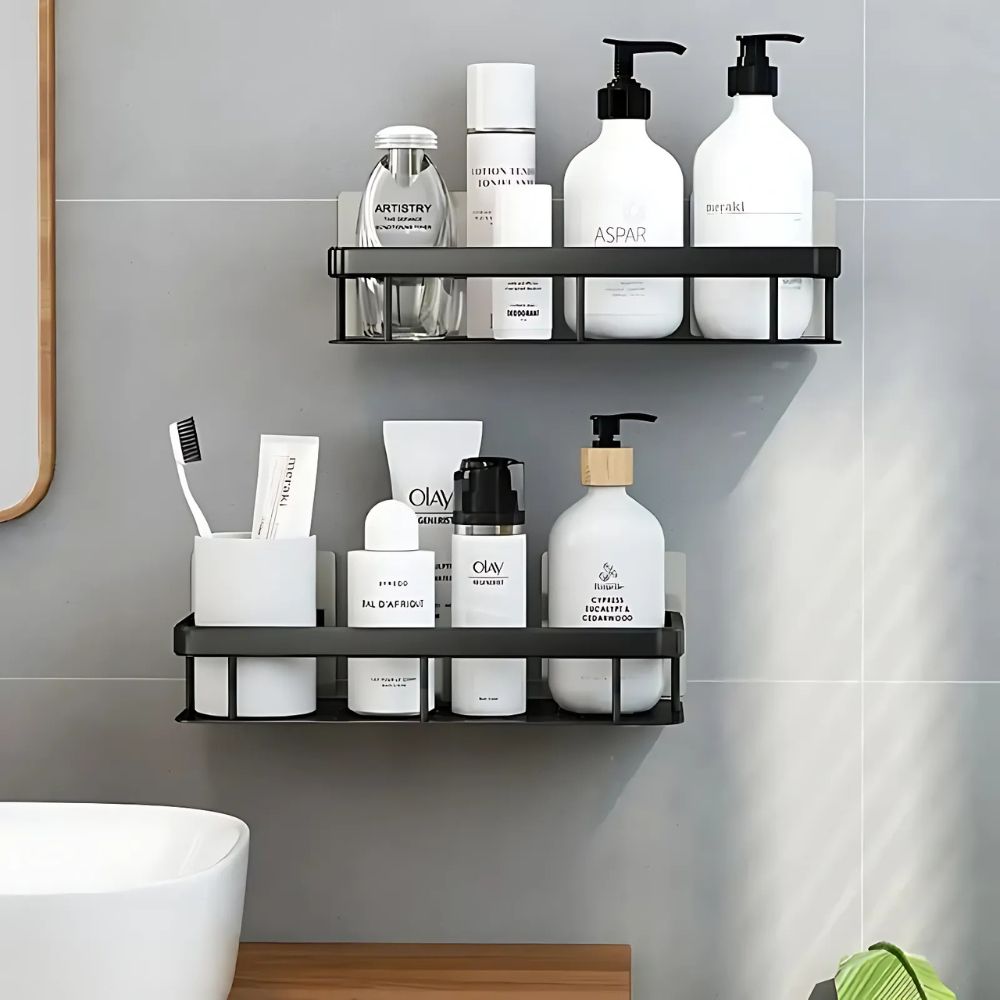 Wall-Mounted Shower Caddy | Rust-Resistant Aluminum | Adhesive & Suction Mount | Space-Saving
