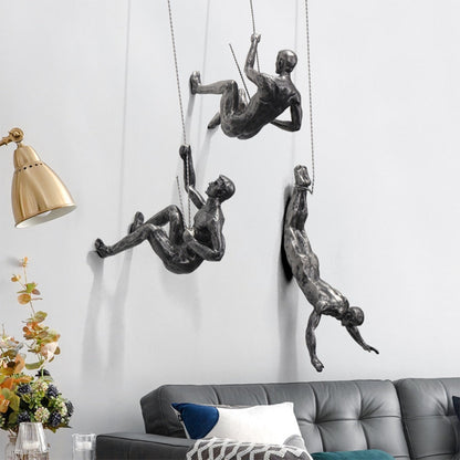 Wall Sculpture | Climbing Figure | Resin & Iron Wire | Modern Industrial Accent