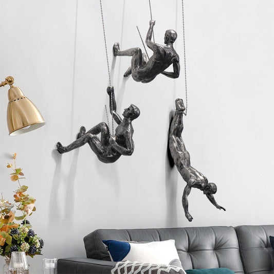 Wall Sculpture | Climbing Figure | Resin & Iron Wire | Modern Industrial Accent