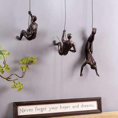 Wall Sculpture | Climbing Figure | Resin & Iron Wire | Modern Industrial Accent