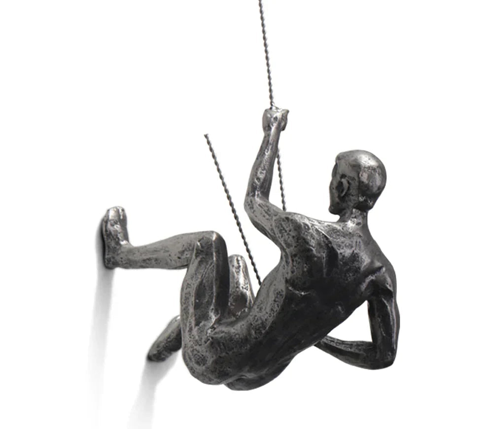 Wall Sculpture | Climbing Figure | Resin & Iron Wire | Modern Industrial Accent