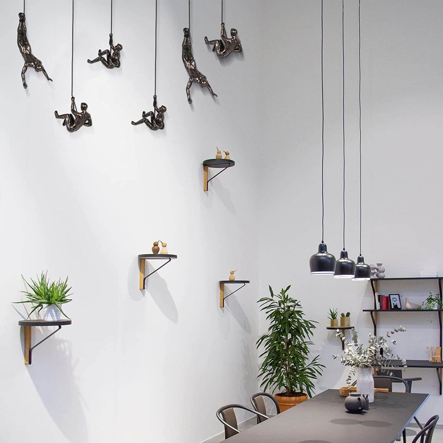 Wall Sculpture | Climbing Figure | Resin & Iron Wire | Modern Industrial Accent