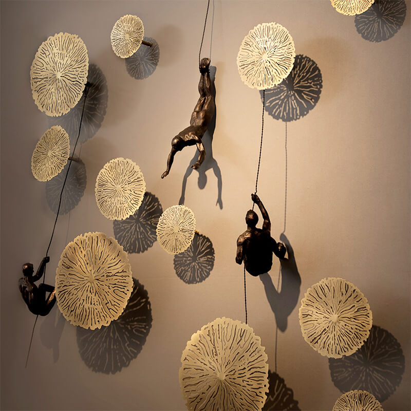 Wall Sculpture | Climbing Figure | Resin & Iron Wire | Modern Industrial Accent