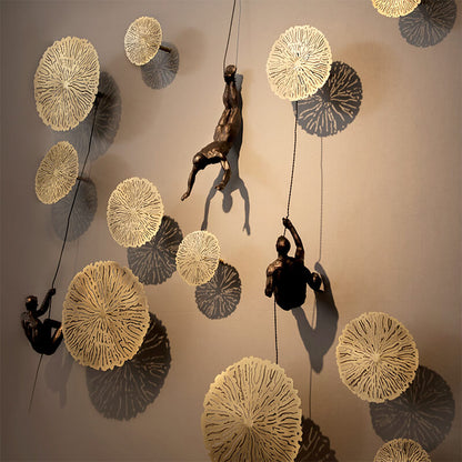 Wall Sculpture | Climbing Figure | Resin & Iron Wire | Modern Industrial Accent