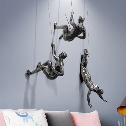 Wall Sculpture | Climbing Figure | Resin & Iron Wire | Modern Industrial Accent