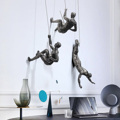 Wall Sculpture | Climbing Figure | Resin & Iron Wire | Modern Industrial Accent
