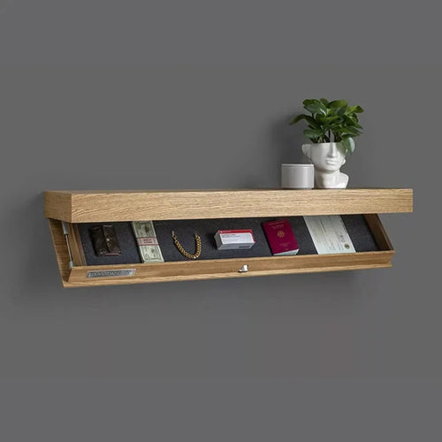 Wall Shelf | Hidden-Compartment Flap | Wood Finish | Space-Saving