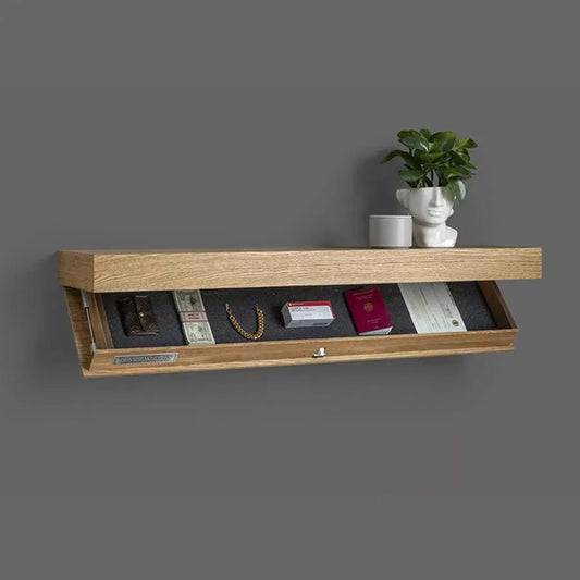 Wall Shelf | Hidden-Compartment Flap | Wood Finish | Space-Saving