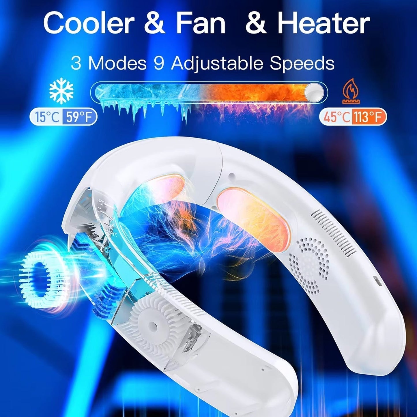 Wearable Neck Fan | Cooling & Heating | 8-Hour Battery | Whisper-Quiet
