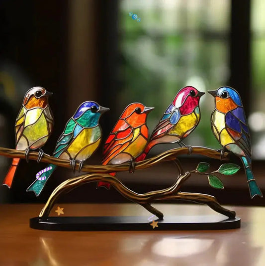Window Bird Ornament | Stained Glass Sun-Catcher | Hanging Glass Accent | Colorful Decorative Accent