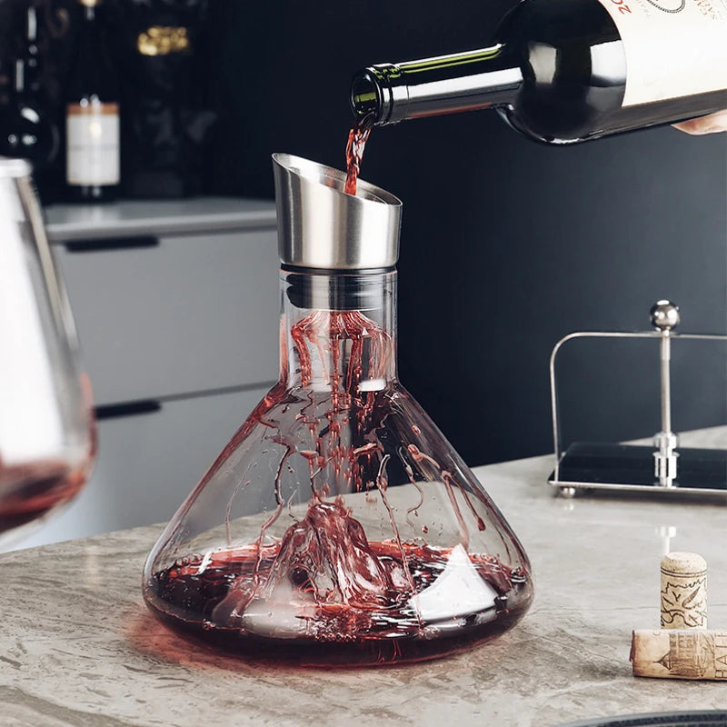 Wine Decanter | 12-Channel Waterfall Aerator | Hand-Blown Crystal with Stainless Steel Filter