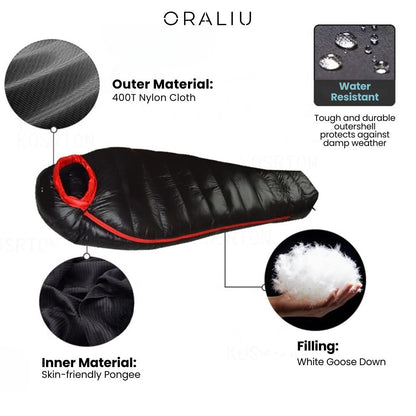 Winter Sleeping Bag | Down-Filled, Suitable to -20°C | Ripstop Nylon & Double Zipper