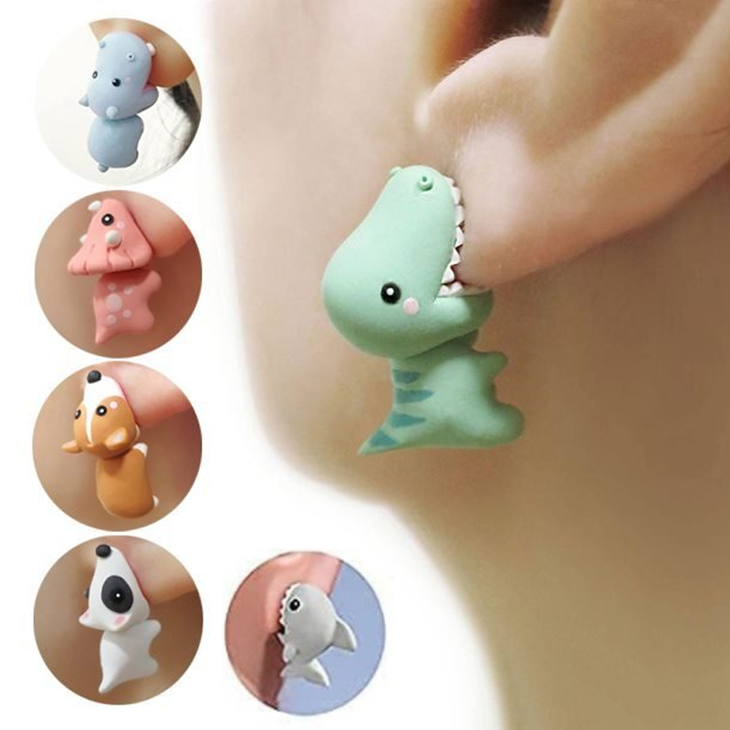 Women’s Animal Bite Earrings | Cute Polymer Clay Design | Surgical Steel Posts