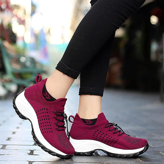 Women's Casual Slip-On Shoes | Mesh Upper & Elastic Lace | Two-Tone Thick Sole | Comfortable Fit