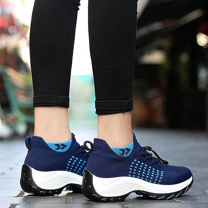 Women's Casual Slip-On Shoes | Mesh Upper & Elastic Lace | Two-Tone Thick Sole | Comfortable Fit