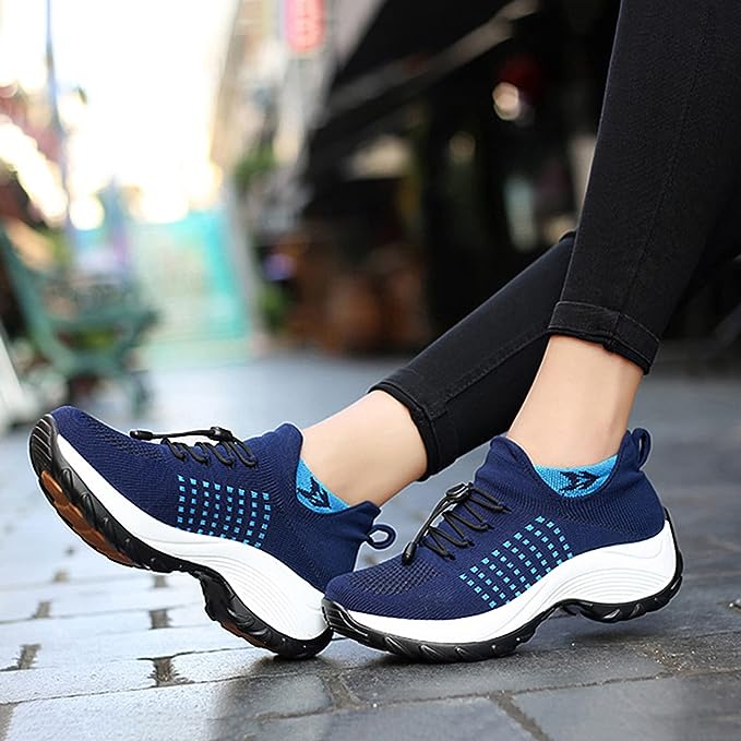 Women's Casual Slip-On Shoes | Mesh Upper & Elastic Lace | Two-Tone Thick Sole | Comfortable Fit
