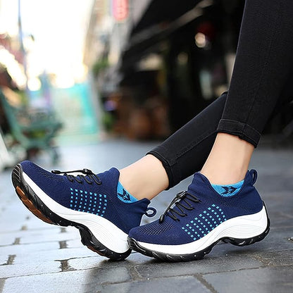 Women's Casual Slip-On Shoes | Mesh Upper & Elastic Lace | Two-Tone Thick Sole | Comfortable Fit
