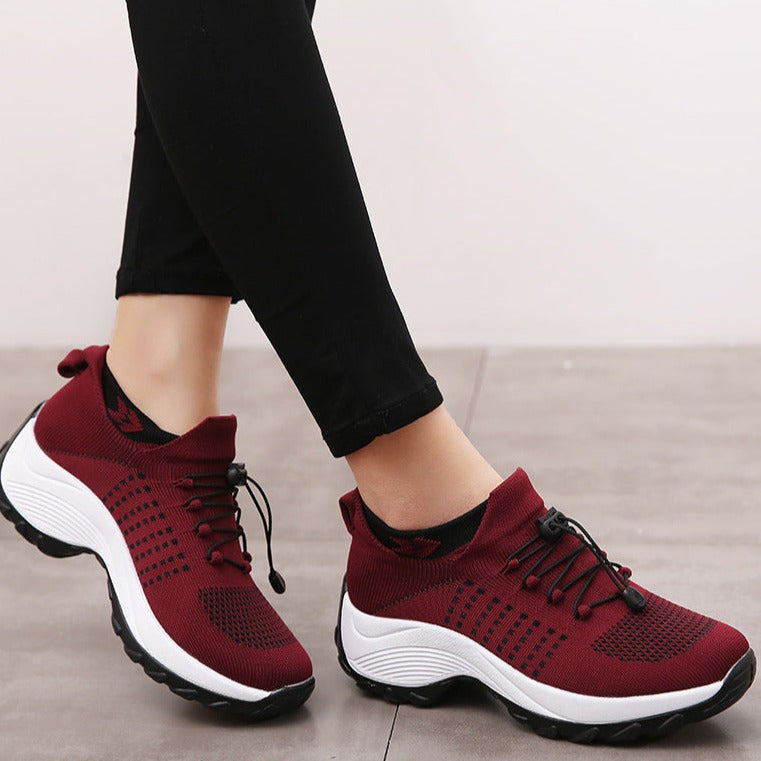 Women's Casual Slip-On Shoes | Mesh Upper & Elastic Lace | Two-Tone Thick Sole | Comfortable Fit