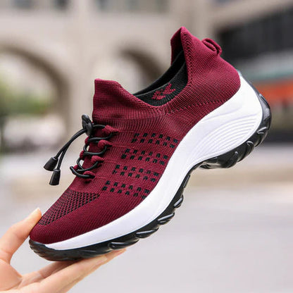 Women's Casual Slip-On Shoes | Mesh Upper & Elastic Lace | Two-Tone Thick Sole | Comfortable Fit