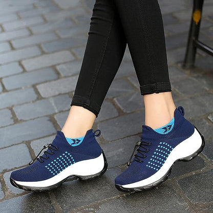 Women's Casual Slip-On Shoes | Mesh Upper & Elastic Lace | Two-Tone Thick Sole | Comfortable Fit