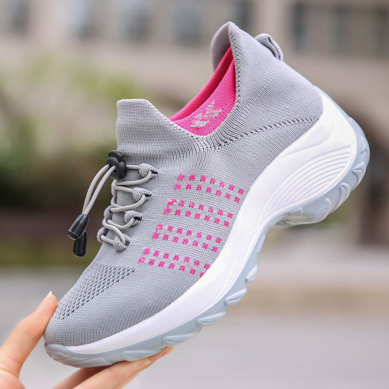 Women's Casual Slip-On Shoes | Mesh Upper & Elastic Lace | Two-Tone Thick Sole | Comfortable Fit