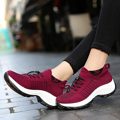 Women's Casual Slip-On Shoes | Mesh Upper & Elastic Lace | Two-Tone Thick Sole | Comfortable Fit