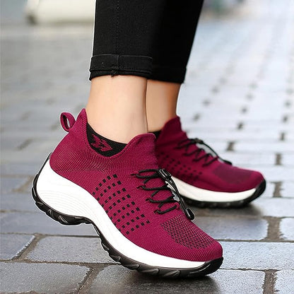 Women's Casual Slip-On Shoes | Mesh Upper & Elastic Lace | Two-Tone Thick Sole | Comfortable Fit