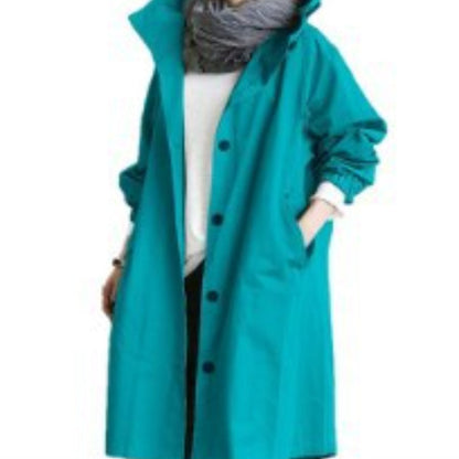Women's Hooded Trench Coat | Relaxed A-Line | Button Front & Waist Drawstring