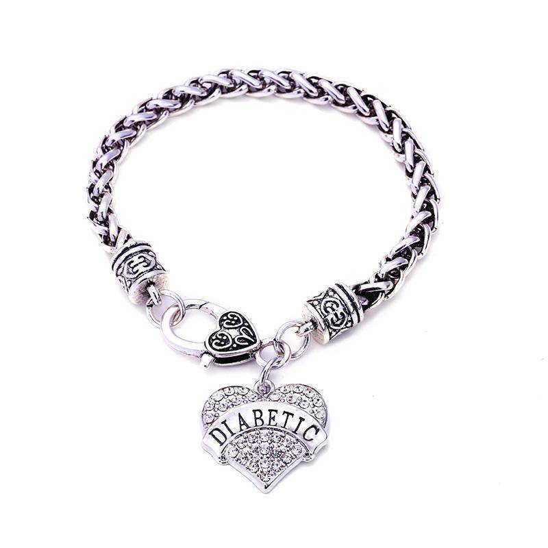 Women's Medical Alert Bracelet | Crystal Heart Design | Lobster Clasp & 20 cm | Diabetes Alert