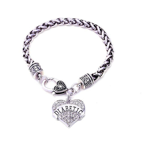 Women's Medical Alert Bracelet | Crystal Heart Design | Lobster Clasp & 20 cm | Diabetes Alert