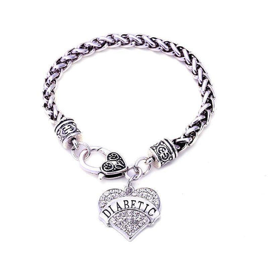 Women's Medical Alert Bracelet | Crystal Heart Design | Lobster Clasp & 20 cm | Diabetes Alert