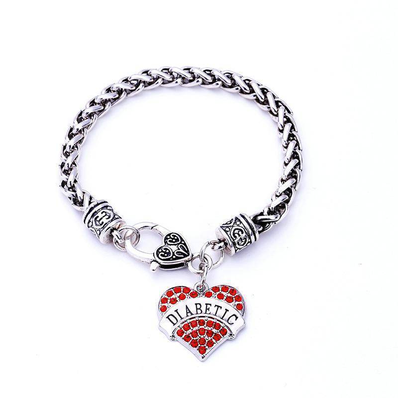 Women's Medical Alert Bracelet | Crystal Heart Design | Lobster Clasp & 20 cm | Diabetes Alert