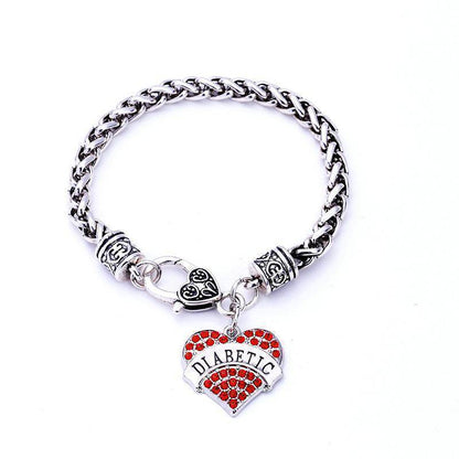 Women's Medical Alert Bracelet | Crystal Heart Design | Lobster Clasp & 20 cm | Diabetes Alert