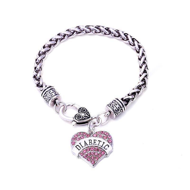 Women's Medical Alert Bracelet | Crystal Heart Design | Lobster Clasp & 20 cm | Diabetes Alert