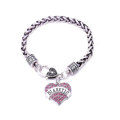 Women's Medical Alert Bracelet | Crystal Heart Design | Lobster Clasp & 20 cm | Diabetes Alert