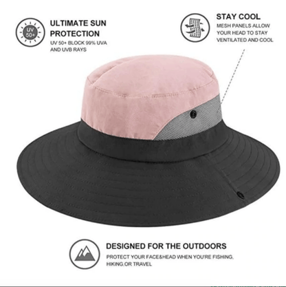 Women's Sun Hat | Foldable Packable | Ponytail Slot & Drawstring | UPF50+ Protection