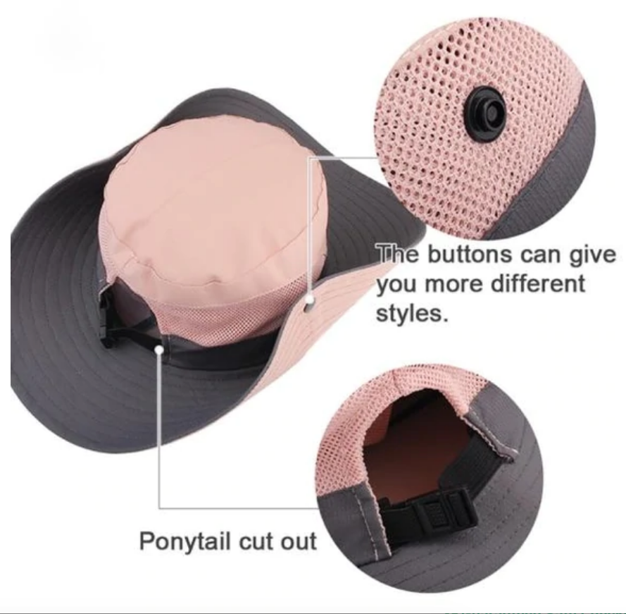 Women's Sun Hat | Foldable Packable | Ponytail Slot & Drawstring | UPF50+ Protection