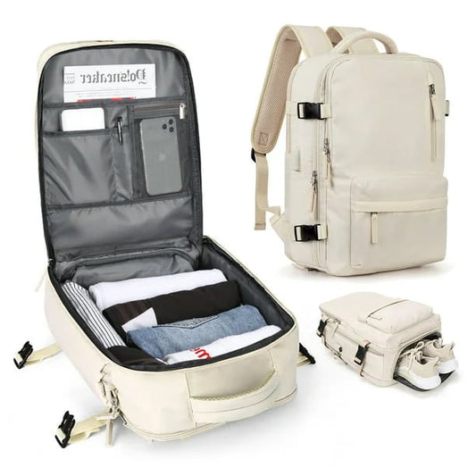 Women's Travel Backpack | Water-Repellent Nylon, 35L | USB Charging Port & Anti-Theft Rear Pocket