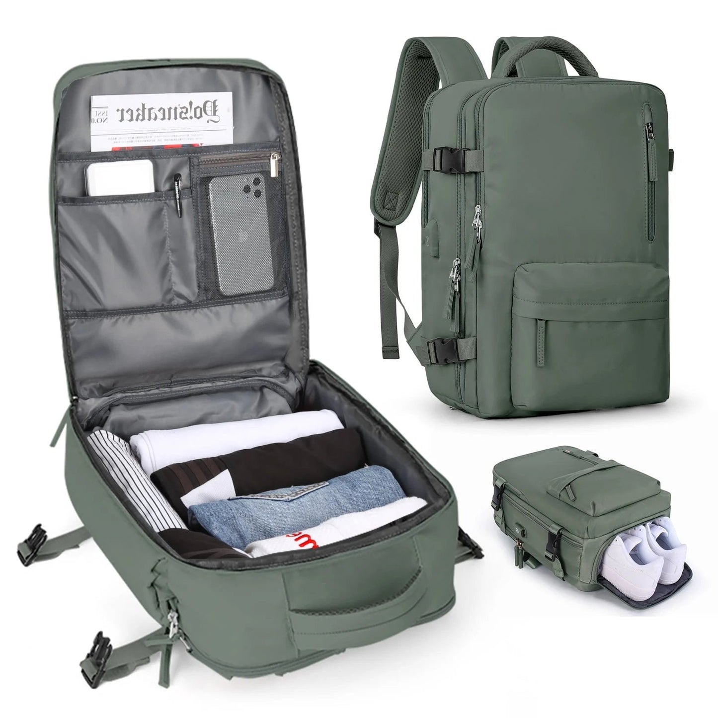 Women's Travel Backpack | Water-Repellent Nylon, 35L | USB Charging Port & Anti-Theft Rear Pocket