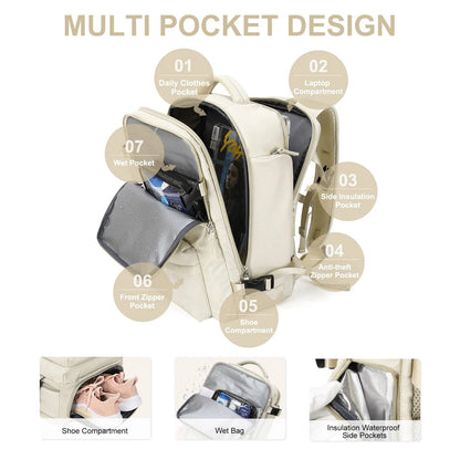 Women's Travel Backpack | Water-Repellent Nylon, 35L | USB Charging Port & Anti-Theft Rear Pocket