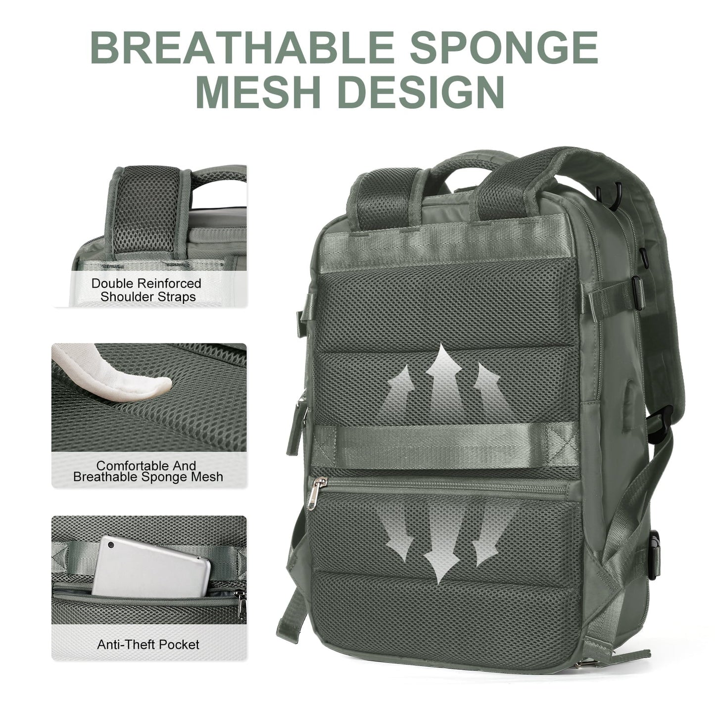 Women's Travel Backpack | Water-Repellent Nylon, 35L | USB Charging Port & Anti-Theft Rear Pocket