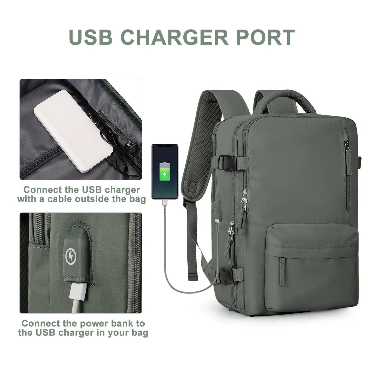 Women's Travel Backpack | Water-Repellent Nylon, 35L | USB Charging Port & Anti-Theft Rear Pocket
